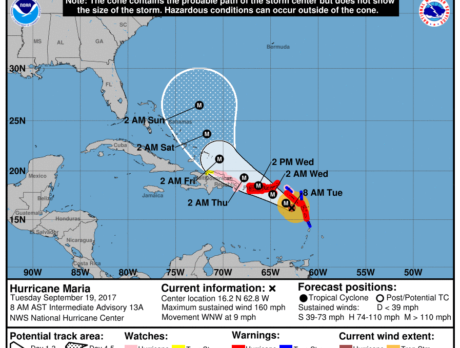 Hurricane Maria approaching Puerto Rico