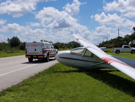 Winds force glider to land on road