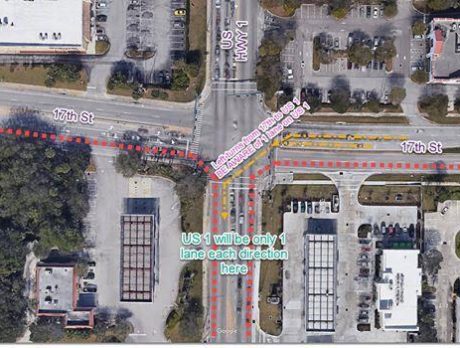 U.S. 1 lanes to close near 17th St. for curb repair