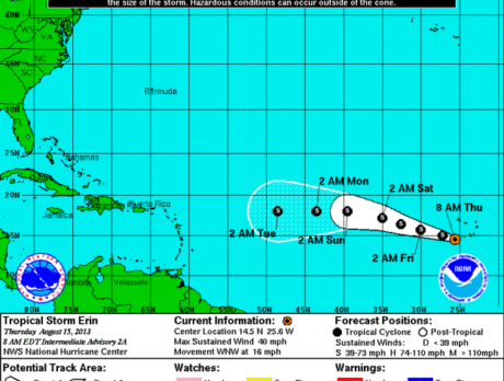 Tropical Storm Erin forms off coast of Africa