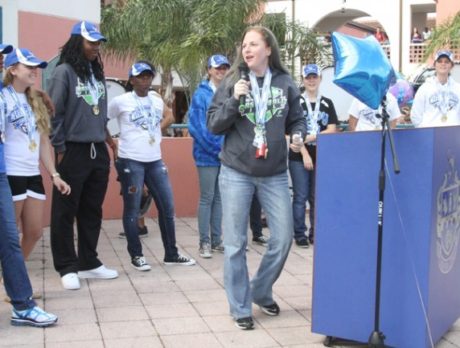 Students celebrate Lady Sharks State Champs at special rally