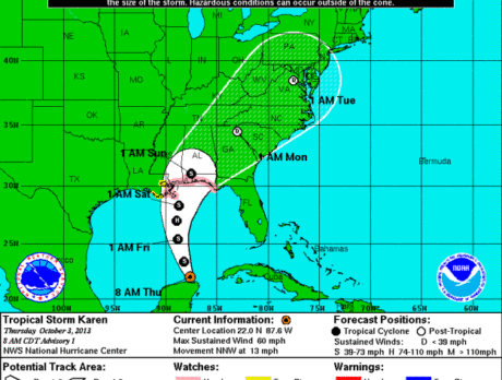 Tropical Storm Karen forms in Gulf of Mexico