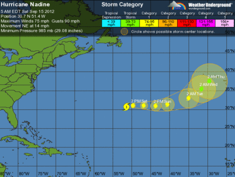 Hurricane Nadine develops in Atlantic