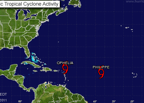 Tropical Storm Ophelia re-forms, Philippe remains in Atlantic