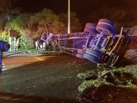 Two hospitalized after early Tues rollover crash
