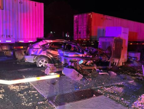 No injuries after train strikes vehicle overnight