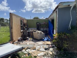 Tornado damage at the home of Barbara Bedell, 72, of Indian River County. PHOTO BY NICK SAMUEL