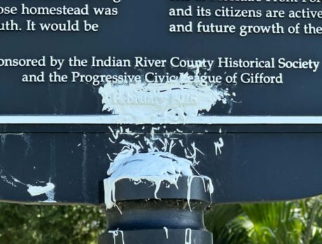 Historical marker, monument, bench, sign damaged at Gifford Museum